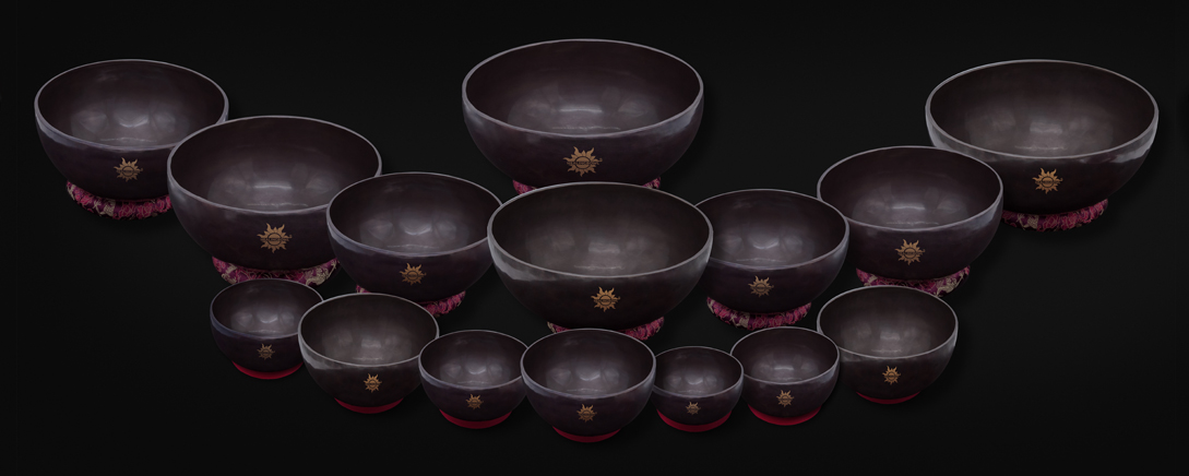 Complete set of 15 HEALINGBOWL® Professional Black Pearl singing bowls
